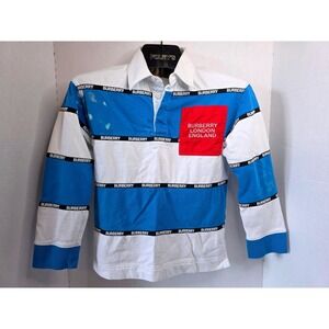 Youth Burberry London England Rugby Shirt Blue White SZ 10 BLEACH SPOTS